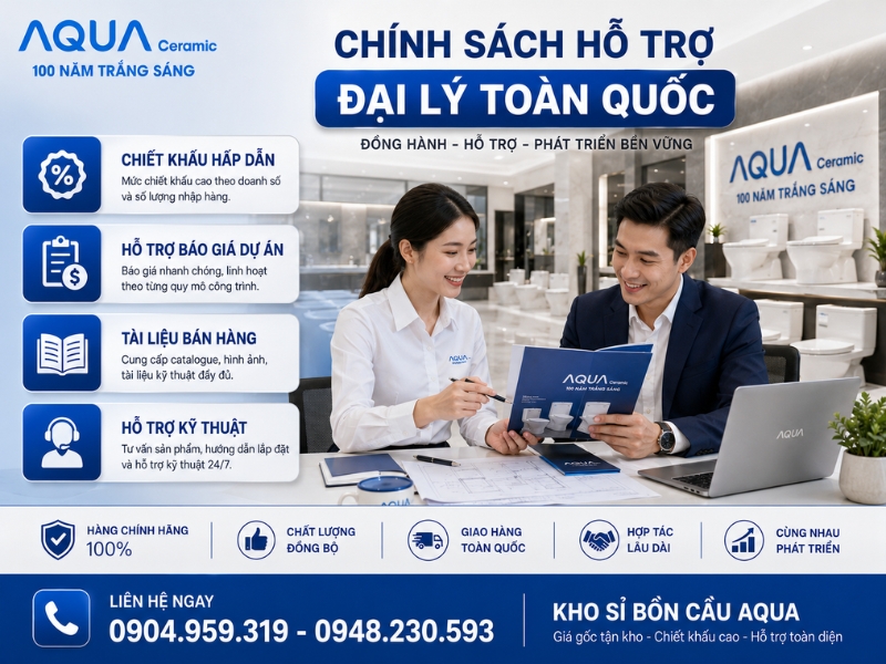 Kho Sỉ Bồn Cầu Aqua Chính Hãng Giá Gốc – Chiết Khấu Cao Cho Đại Lý Và Nhà Thầu 4 Chính Sách Hỗ Trợ Gì Cho Đại Lý